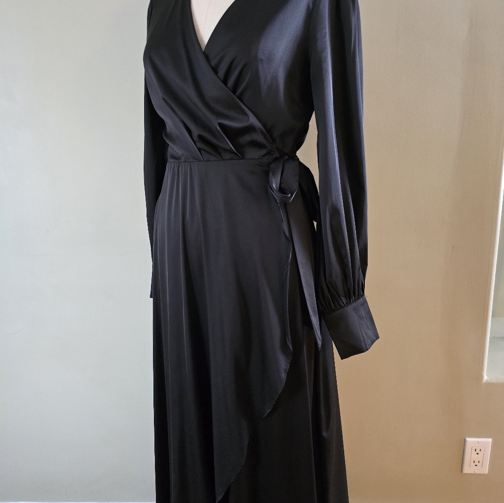 Black Dress Day High Low Wrap Dress